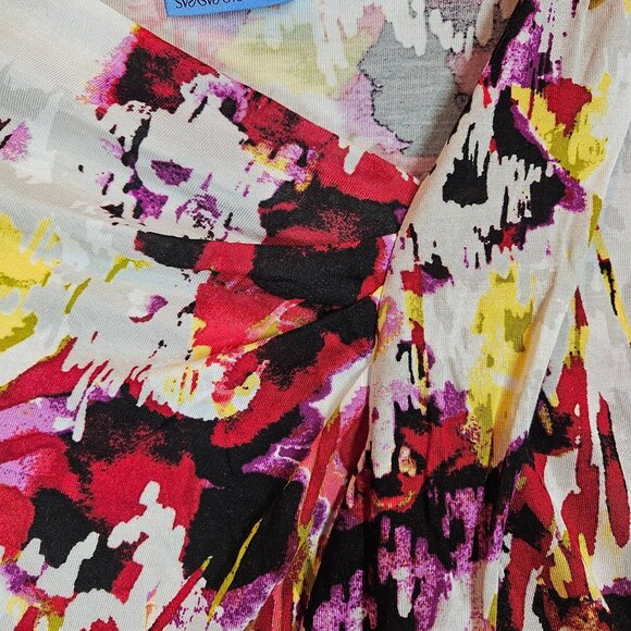 NWT Blouse Simply Vera Womens XL Colorful Asymmetrical Knit Stretch Bold Festive - Picture 10 of 13